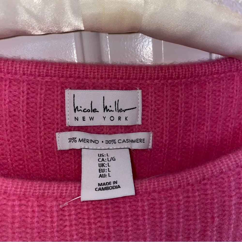 Nicole Miller Pink Merino Wool and Cashmere 3/4 Sleeve Knit Sweater - Picture 3 of 10